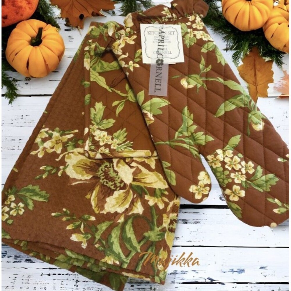 April Cornell Kitchen Set Potholder Oven Mitt Dish Towels Set of 4 Thanksgiving